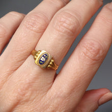 Load image into Gallery viewer, Antique Victorian era enamel plaque ring with pansy in 18ct gold