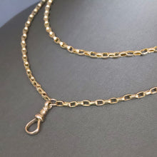Load image into Gallery viewer, Antique Victorian era long guard chain in 9ct gold with dog clip (33" / 84cm)