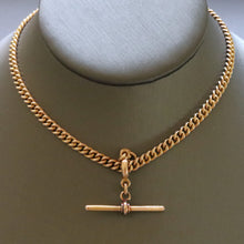 Load image into Gallery viewer, curb chain link t-bar fob short choker yellow gold dog clip solid antique albert vintage jewelry jewellery watch chain 15ct 15k