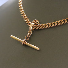 Load image into Gallery viewer, Antique curb link watch chain in 15ct gold with T-bar fob (13"/33cm)