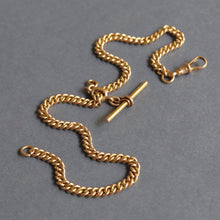 Load image into Gallery viewer, Antique curb link watch chain in 15ct gold with T-bar fob (13"/33cm)