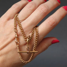Load image into Gallery viewer, curb chain link t-bar fob short choker yellow gold dog clip solid antique albert vintage jewelry jewellery watch chain 15ct 15k