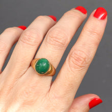 Load image into Gallery viewer, Vintage mid-century ring with large oval shaped cabochon cut turquoise of green colour with matrix. Single stone mod style ring. Scandi design ring.