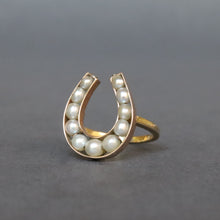 Load image into Gallery viewer, Vintage pearl lucky horseshoe ring in 14ct gold