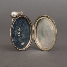 Load image into Gallery viewer, Antique Aesthetic style enamel locket in sterling silver with stork