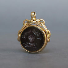 Load image into Gallery viewer, Antique Victorian era spinner fob with intaglio in 18ct gold