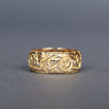 Load image into Gallery viewer, Antique Edwardian stacking band with pansy & ivy motif in 9ct gold