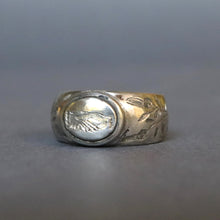 Load image into Gallery viewer, Posy ring. Poesy ring. Silver posy ring. Georgian posy ring. Antique posy ring. Clasped hands. Flower engraving. In buen espuer. In good hope. Friendship ring. Anniversary ring. Weddings ring. Engagement ring.