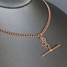 Load image into Gallery viewer, Antique watch chain with curb links, floating fob & double dog clips in 9ct gold (14.5" / 37cm)