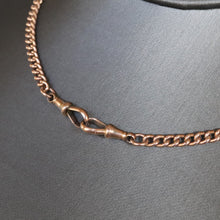 Load image into Gallery viewer, Antique watch chain with curb links, floating fob & double dog clips in 9ct gold (14.5" / 37cm)