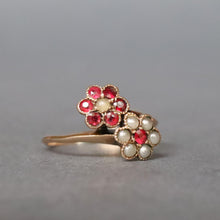 Load image into Gallery viewer, Antique garnet and pearl 'toi et moi' cluster ring in 9ct gold