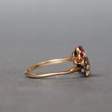 Load image into Gallery viewer, Antique garnet and pearl 'toi et moi' cluster ring in 9ct gold