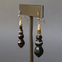 Load image into Gallery viewer, Antique banded agate torpedo drop earrings with faceted design
