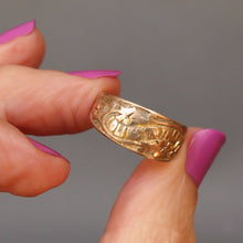 Load image into Gallery viewer, I Cling to Thee ring. Antique I cling to thee ring. Victorian I cling to thee ring. Gold I cling to thee ring. Ivy leaf ring. Antique stacking band. Antique wedding ring. Sentimental ring. Antique anniversary ring.