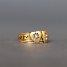 Load image into Gallery viewer, Antique double heart 'mizpah' ring with diamonds in 18ct gold