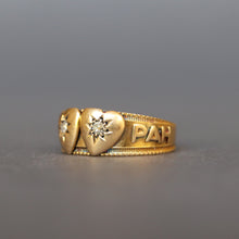 Load image into Gallery viewer, Antique double heart 'mizpah' ring with diamonds in 18ct gold