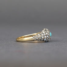 Load image into Gallery viewer, Antique Victorian era pearl & turquoise cluster ring in 14ct gold