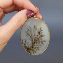Load image into Gallery viewer, Antique dendritic agate pendant. Dendritic agate. Dendritic agate pendant. Dendritic agate jewelry. Dendritic agate jewelry. Large dendritic agate pendant. Oval dendritic agate pendant. Victorian dendritic agate pendant.