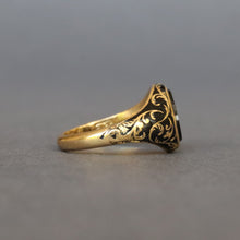 Load image into Gallery viewer, Antique Victorian mourning ring with agate & enamel in 18ct gold