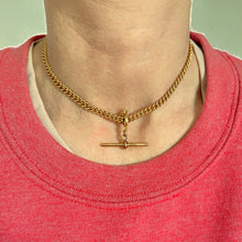 Load image into Gallery viewer, Antique curb link watch chain in 15ct gold with T-bar fob (13"/33cm)