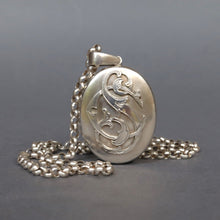Load image into Gallery viewer, Antique monogram locket. Antique silver locket. Antique Victorian locket. SC monogram locket. CS monogram locket. SC initials. CS initials. SC jewelry. CS jewelry. SC jewellery. CS jewellery. Antique monogram necklace. Victorian monogram necklace. Antique silver necklace. Antique silver necklace with locket. Belcher link chain. Silver chain. Silver belcher link chain.