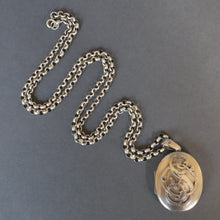 Load image into Gallery viewer, Antique monogram locket. Antique silver locket. Antique Victorian locket. SC monogram locket. CS monogram locket. SC initials. CS initials. SC jewelry. CS jewelry. SC jewellery. CS jewellery. Antique monogram necklace. Victorian monogram necklace. Antique silver necklace. Antique silver necklace with locket. Belcher link chain. Silver chain. Silver belcher link chain.