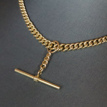 Load image into Gallery viewer, Albert curb link watch chain in 9ct gold with floating T-bar fob (18"/46cm)