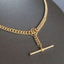 Load image into Gallery viewer, Albert curb link watch chain in 9ct gold with floating T-bar fob (18"/46cm)