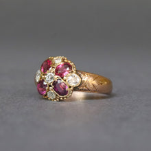 Load image into Gallery viewer, Antique garnet and diamond cluster ring in 9ct gold