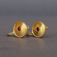 Load image into Gallery viewer, Vintage ruby disc drop earrings in 18ct gold