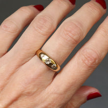Load image into Gallery viewer, Antique three stone stacking band ring, with old cut diamonds (0.4ct) in a gypsy setting. D-shaped.