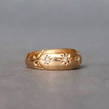 Load image into Gallery viewer, Antique Edwardian era diamond three stone gypsy ring in 18ct gold