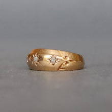 Load image into Gallery viewer, Antique Edwardian era diamond three stone gypsy ring in 18ct gold