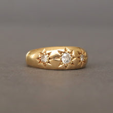 Load image into Gallery viewer, Antique Art Deco era diamond three stone gypsy ring in 18ct gold