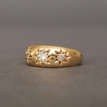 Load image into Gallery viewer, Antique Art Deco era diamond three stone gypsy ring in 18ct gold