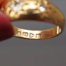 Load image into Gallery viewer, Antique Art Deco era diamond three stone gypsy ring in 18ct gold