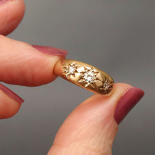 Load image into Gallery viewer, Antique diamond ring. Antique gypsy ring. Diamond gypsy ring. Diamond ring with star setting. Old European cut diamond ring. Antique stacking ring.