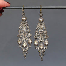 Load image into Gallery viewer, Antique Catalan 'herring' drop earrings with diamonds & silver
