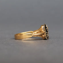 Load image into Gallery viewer, Antique Victorian era enamel ring with diamond pansy in 22ct gold