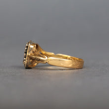 Load image into Gallery viewer, Antique Victorian era enamel ring with diamond pansy in 22ct gold