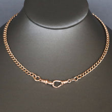 Load image into Gallery viewer, Albert chain. Watch chain. Gold watch chain. Curb link chain. Graduated curb link chain. Graduated link chain. Double dog clips. Dog clip chain. Gold chain. Gold watch chain. Gold curb link chain. 9k gold chain. 9ct gold chain.