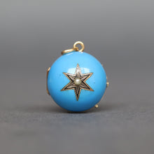 Load image into Gallery viewer, Antique blue enamel ball locket with star in 14ct yellow gold