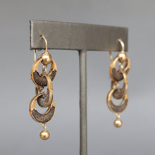 Load image into Gallery viewer, Antique Victorian era drop earrings with hairwork in 14ct gold
