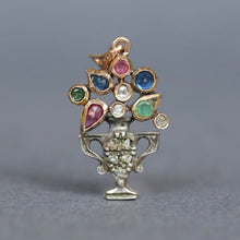 Load image into Gallery viewer, Antique giardinetto giardinetti italian pendant. Flowers plant in a vase amphora with diamonds, rubies, emeralds and sapphires in 14ct gold.