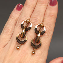 Load image into Gallery viewer, Antique Victorian era drop earrings with hairwork in 14ct gold