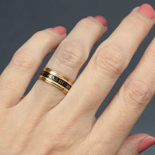 Load image into Gallery viewer, Antique Georgian mourning memorial ring stacking band with balck and white enamel in 18ct gold.