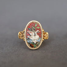Load image into Gallery viewer, Antique Victorian micromosaic pinky ring with swan in 18ct gold