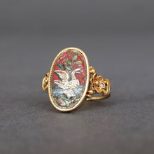 Load image into Gallery viewer, Antique Victorian micromosaic pinky ring with swan in 18ct gold