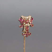 Load image into Gallery viewer, Antique letters 'TF' or 'FT' monogram lapel pin in 18ct gold
