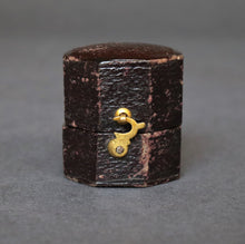 Load image into Gallery viewer, Hexagon shaped box. Hexagon shaped ring box. Antique ring box. Antique ring box. Vintage hexagon shaped ring box. Antique leather ring box. Leather ring box. Brown leather ring box. Antique brown ring box.